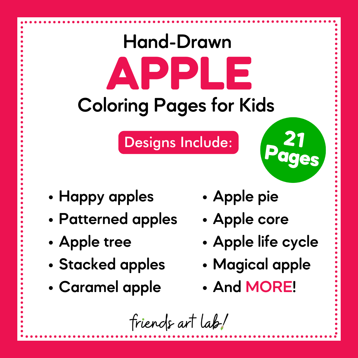 Hand-Drawn Apple Coloring Pages for Kids - Friends Art Lab