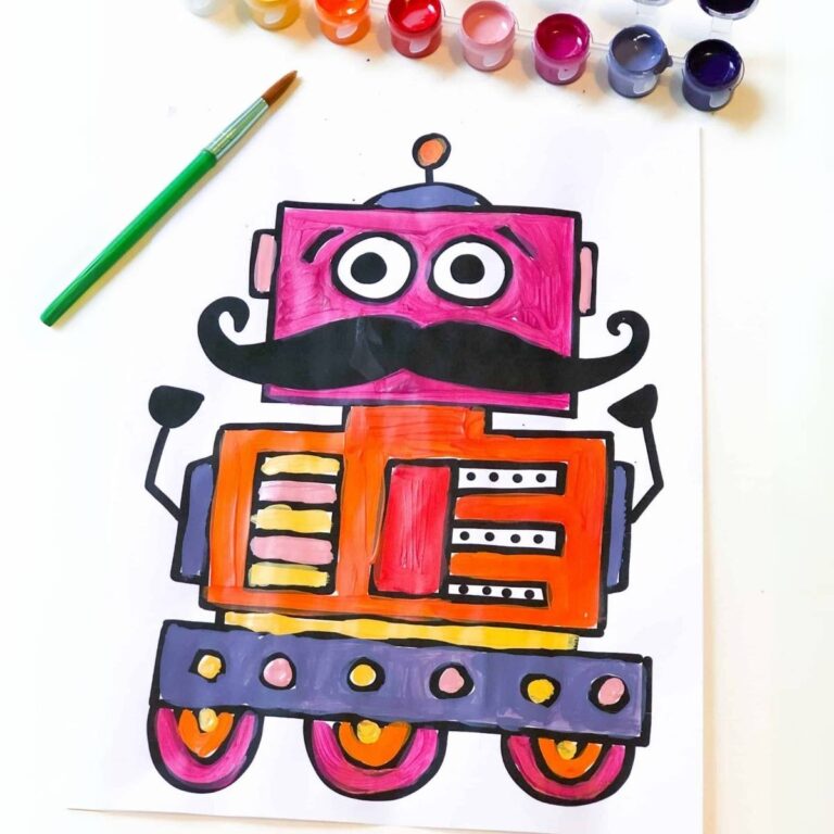 Hand-Drawn Robot Coloring Pages for Kids - Friends Art Lab
